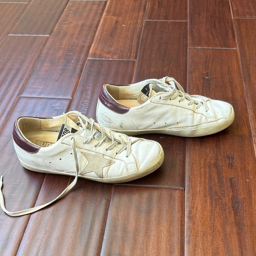 Golden Goose White and Maroon Sneakers - Picture 3 of 12